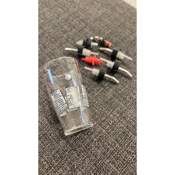 Retro Vintage-Feel Bar Cocktail Mixing Glass w/6 Recipes 7” Tall W/bottle Tops - Picture 2 of 9